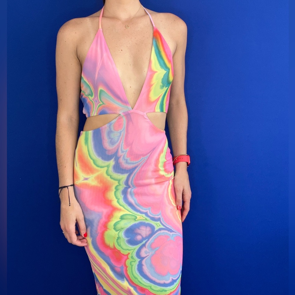Tessa Mesh Midi Dress Abstract Multi Marble
